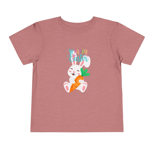 Easter Bunny Toddler Tee — "Happy Easter" Pastel Bunny & Carrot Kids Shirt