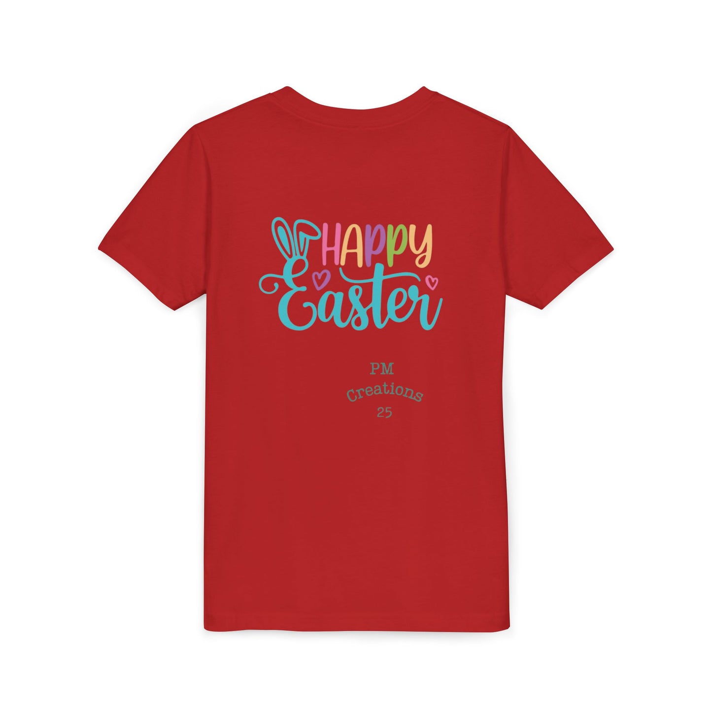 Youth Easter Tee — 'He Is Risen' Cross & 'Happy Easter' Pastel Kids Shirt