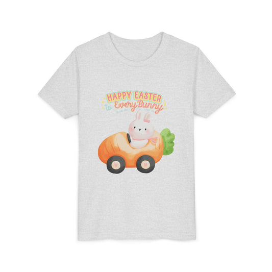Easter Kids T‑Shirt — "Happy Easter to Every Bunny" Cute Bunny in Car Graphic