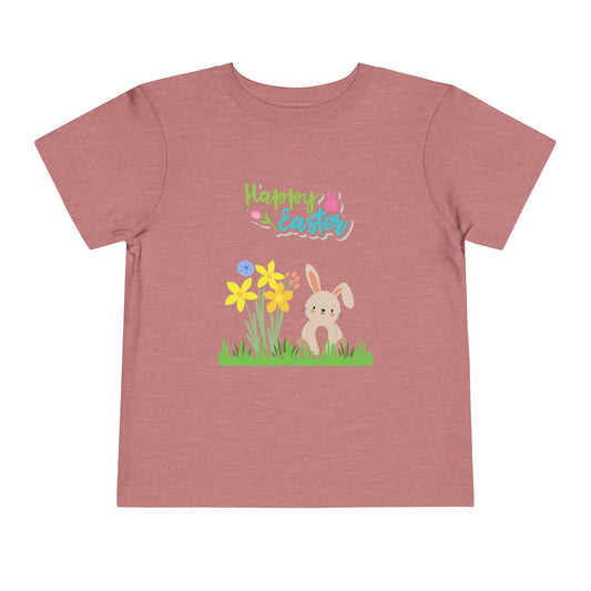 Easter Bunny Toddler Tee – "Happy Easter" Spring Floral Short Sleeve
