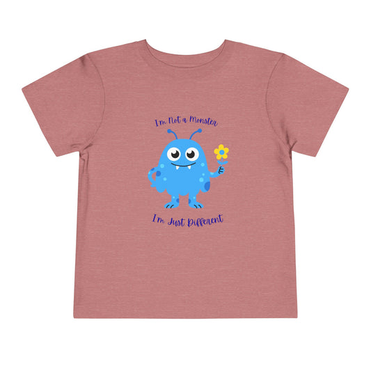 Adorable toddler autism awareness tee with friendly blue monster design. Soft, sensory-friendly cotton perfect for preschool and play. Celebrates uniqueness with kindness. Heather Mauve