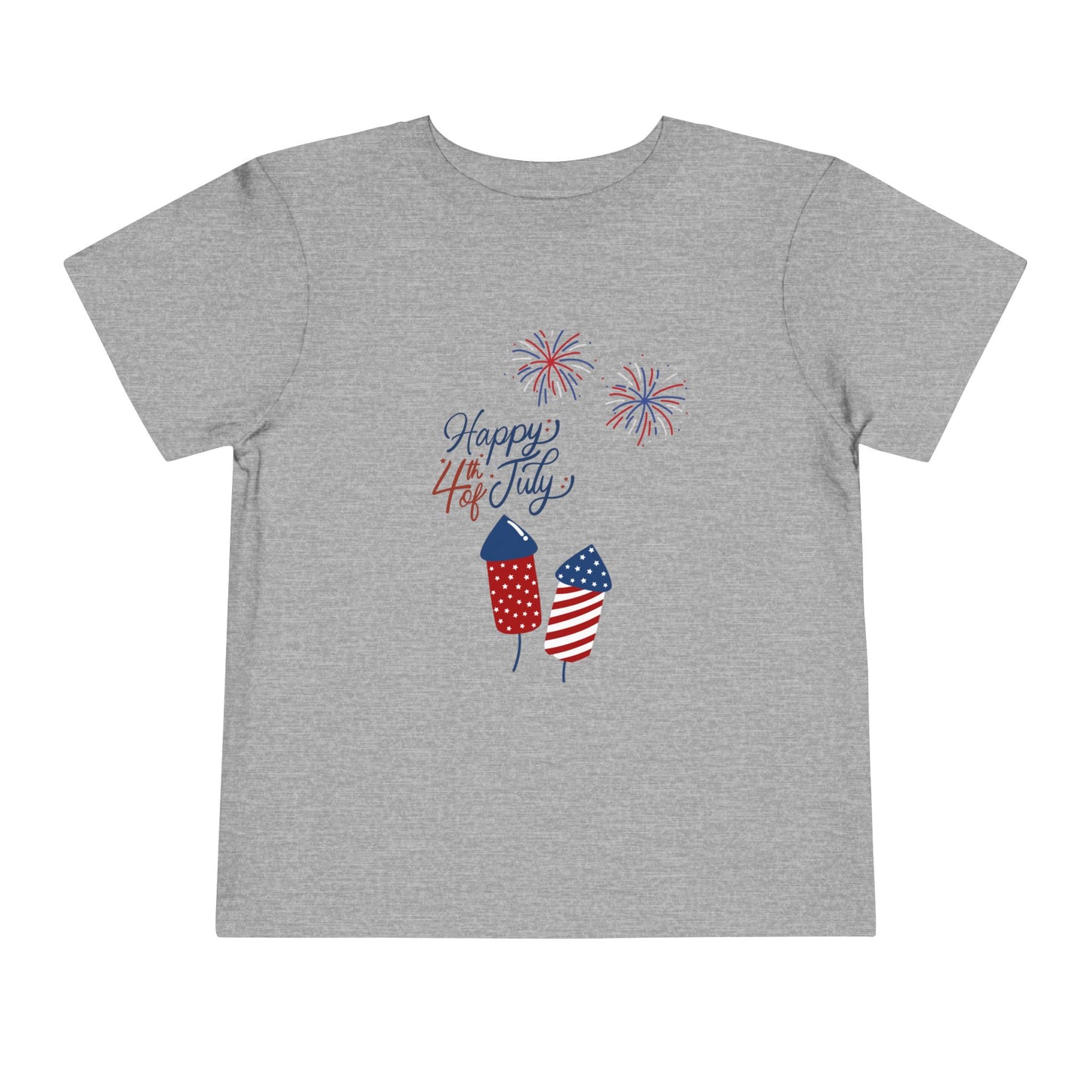 Toddler Tee — "Happy 4th of July" Fireworks & Patriotic Rocket Shirt