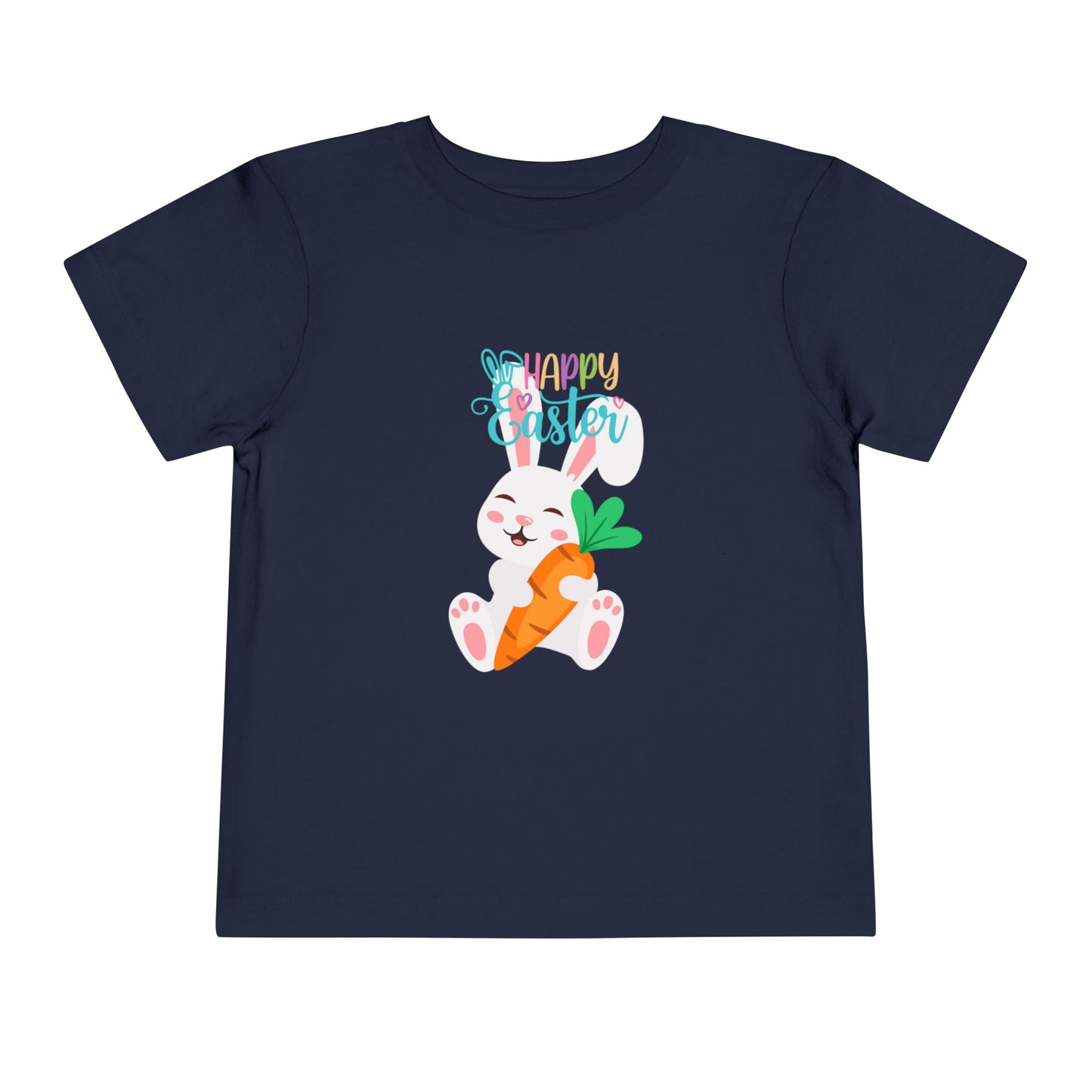 Happy Easter Toddler Tee — "Happy Easter" Pastel Bunny & Carrot Kids Shirt