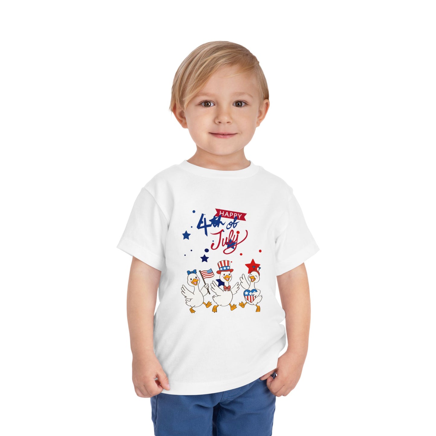 4th of July Toddler Tee — Patriotic Ducks Kids Short Sleeve Shirt