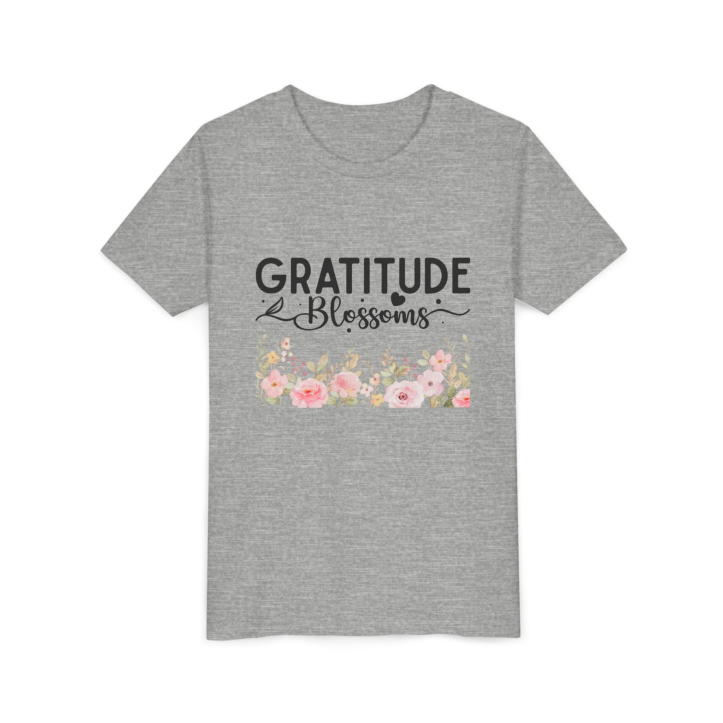 Gratitude Blossoms Youth Tee — Floral Inspirational Kids Shirt