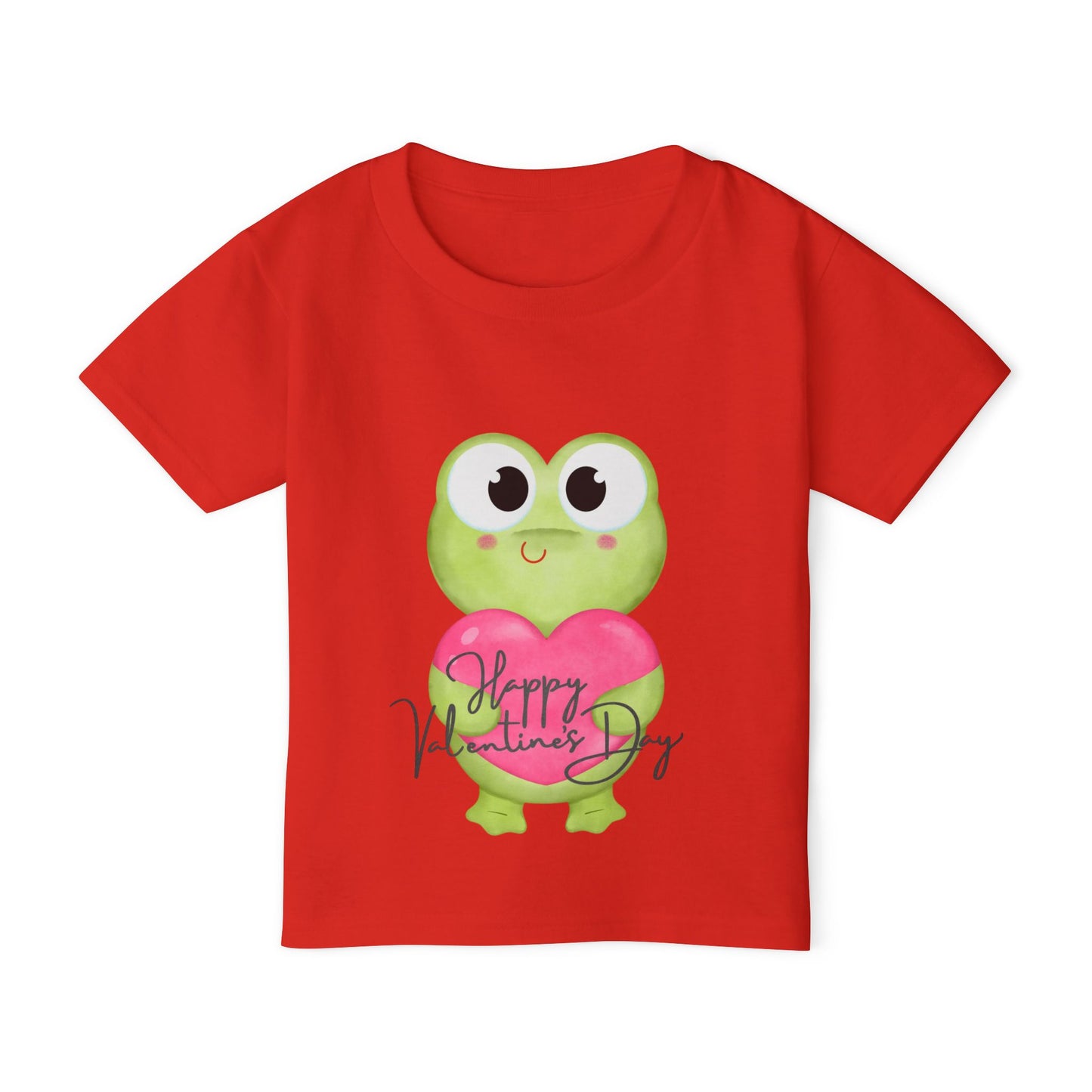 Toddler T‑Shirt — Cute Frog Holding Heart “Happy Valentine’s Day” Kids Tee