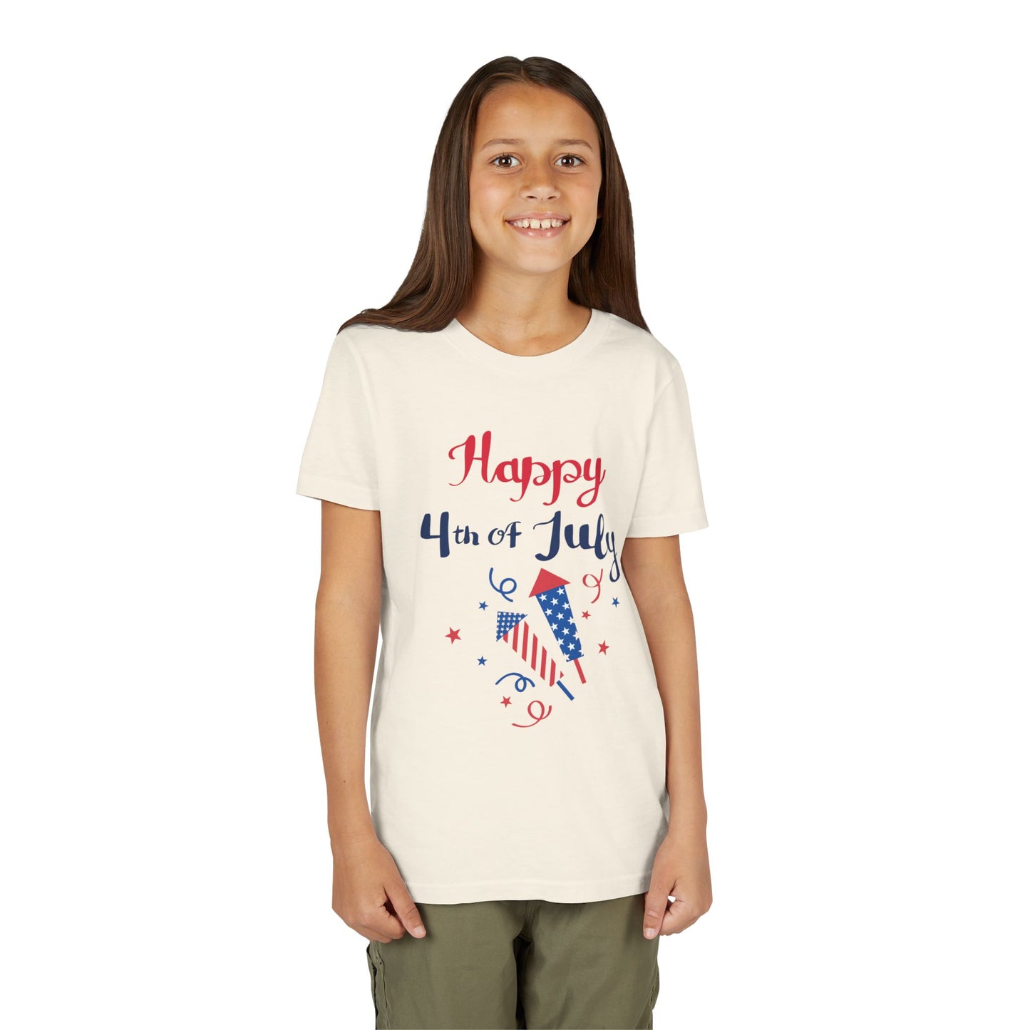4th of July Youth T‑Shirt – Happy 4th of July Fireworks Graphic