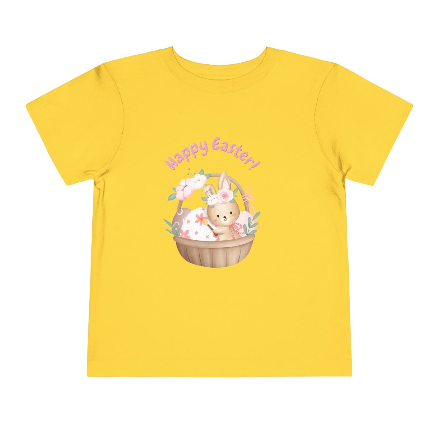 Toddler Tee — "Happy Easter" Bunny Basket Spring Shirt