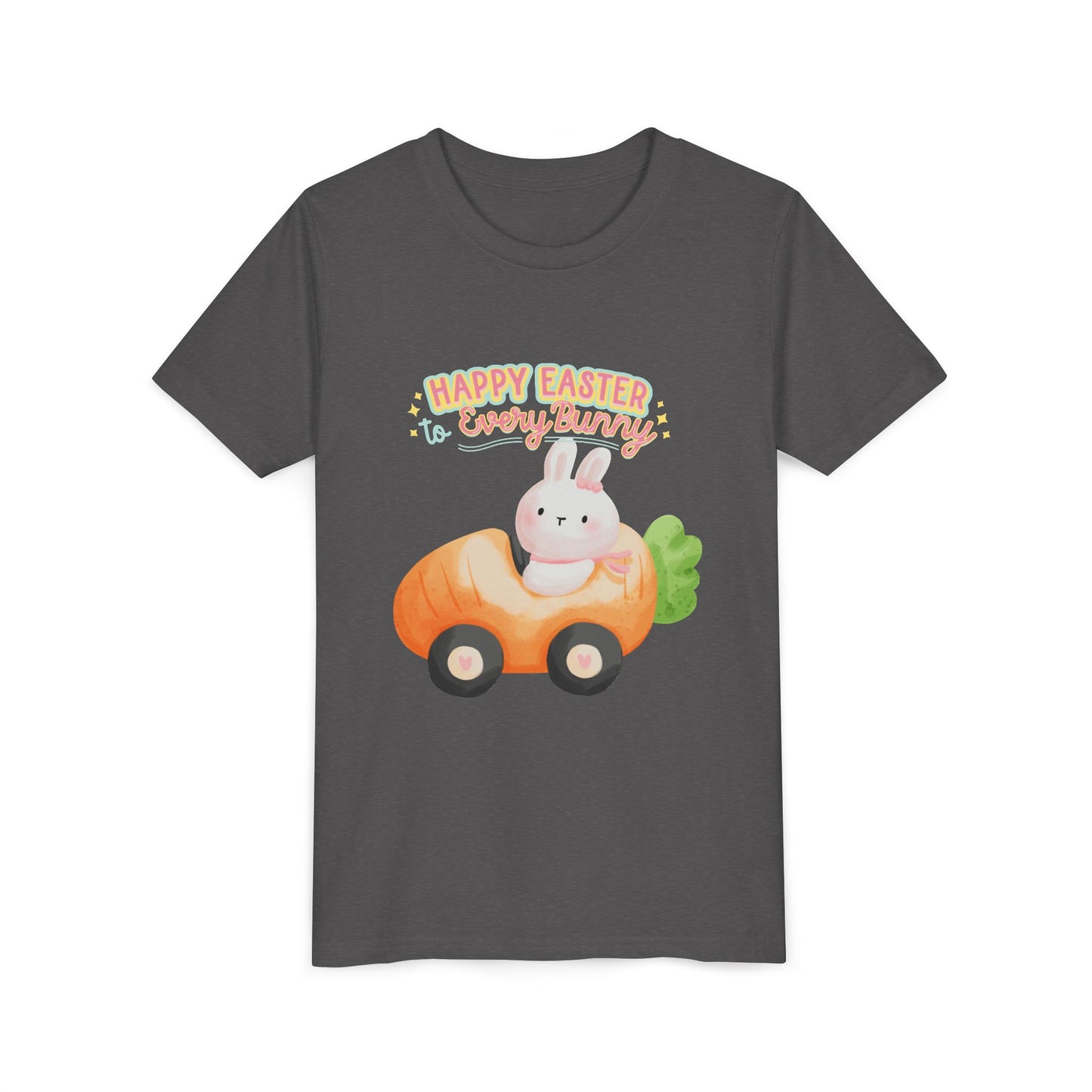 Easter Kids T‑Shirt — "Happy Easter to Every Bunny" Cute Bunny in Car Graphic