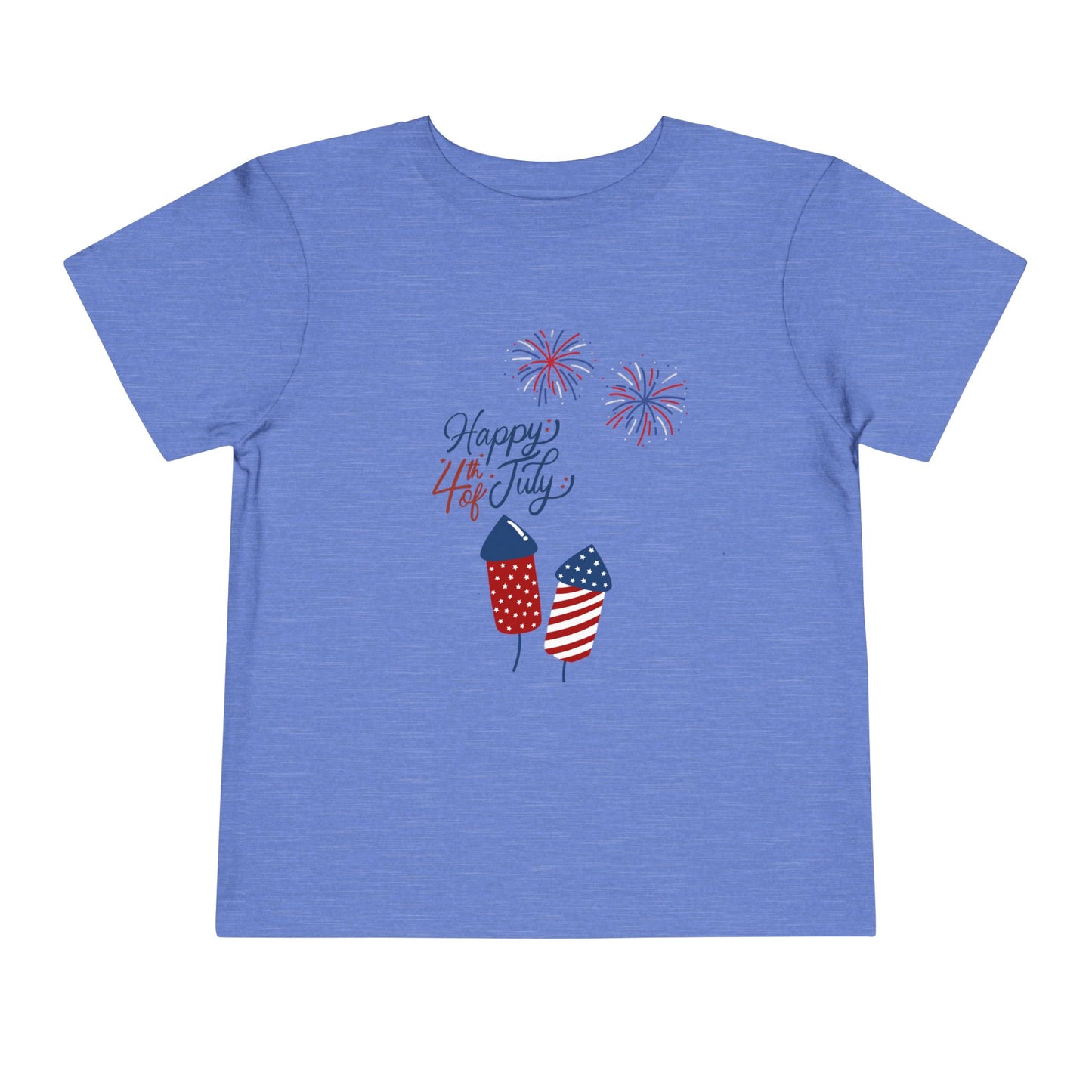 Toddler Tee — "Happy 4th of July" Fireworks & Patriotic Rocket Shirt