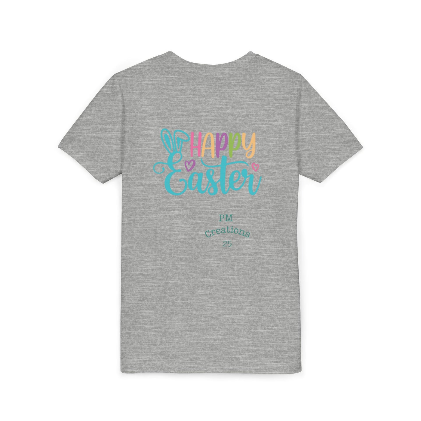 Youth Easter Tee — 'He Is Risen' Cross & 'Happy Easter' Pastel Kids Shirt