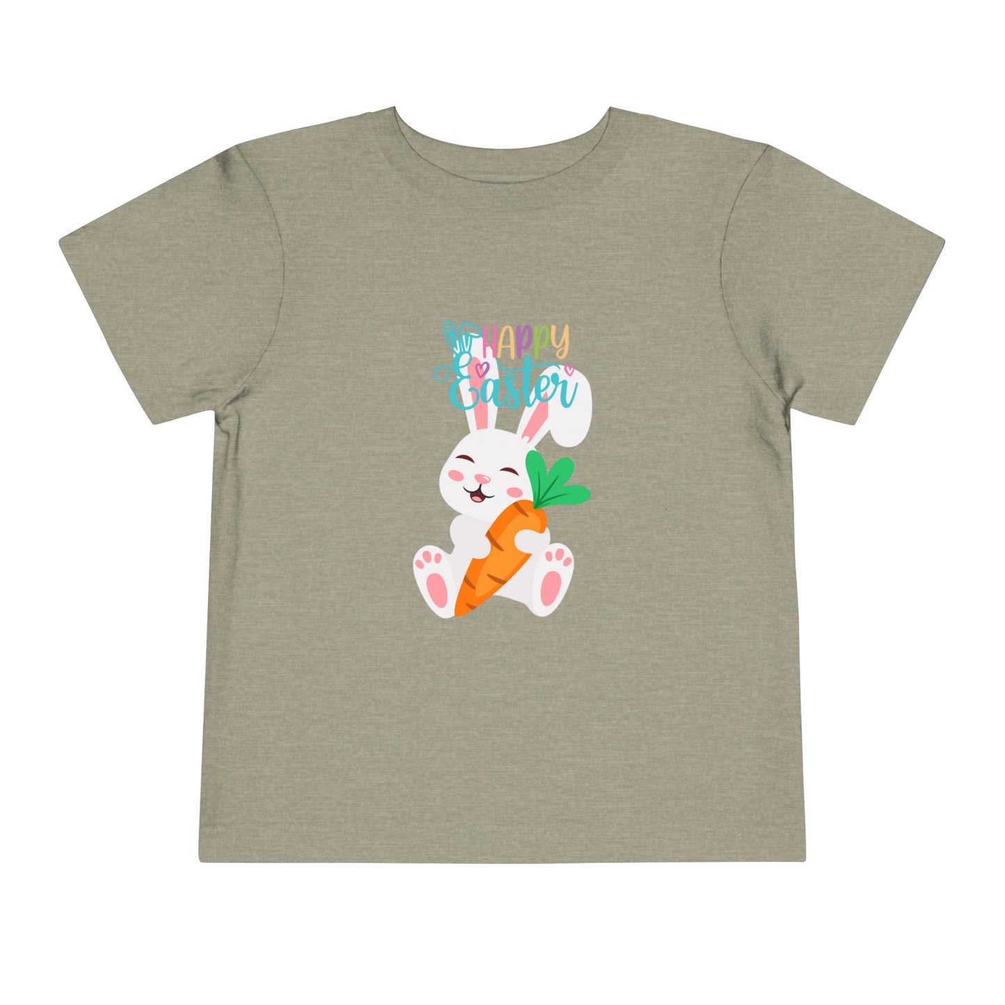 Happy Easter Toddler Tee — "Happy Easter" Pastel Bunny & Carrot Kids Shirt