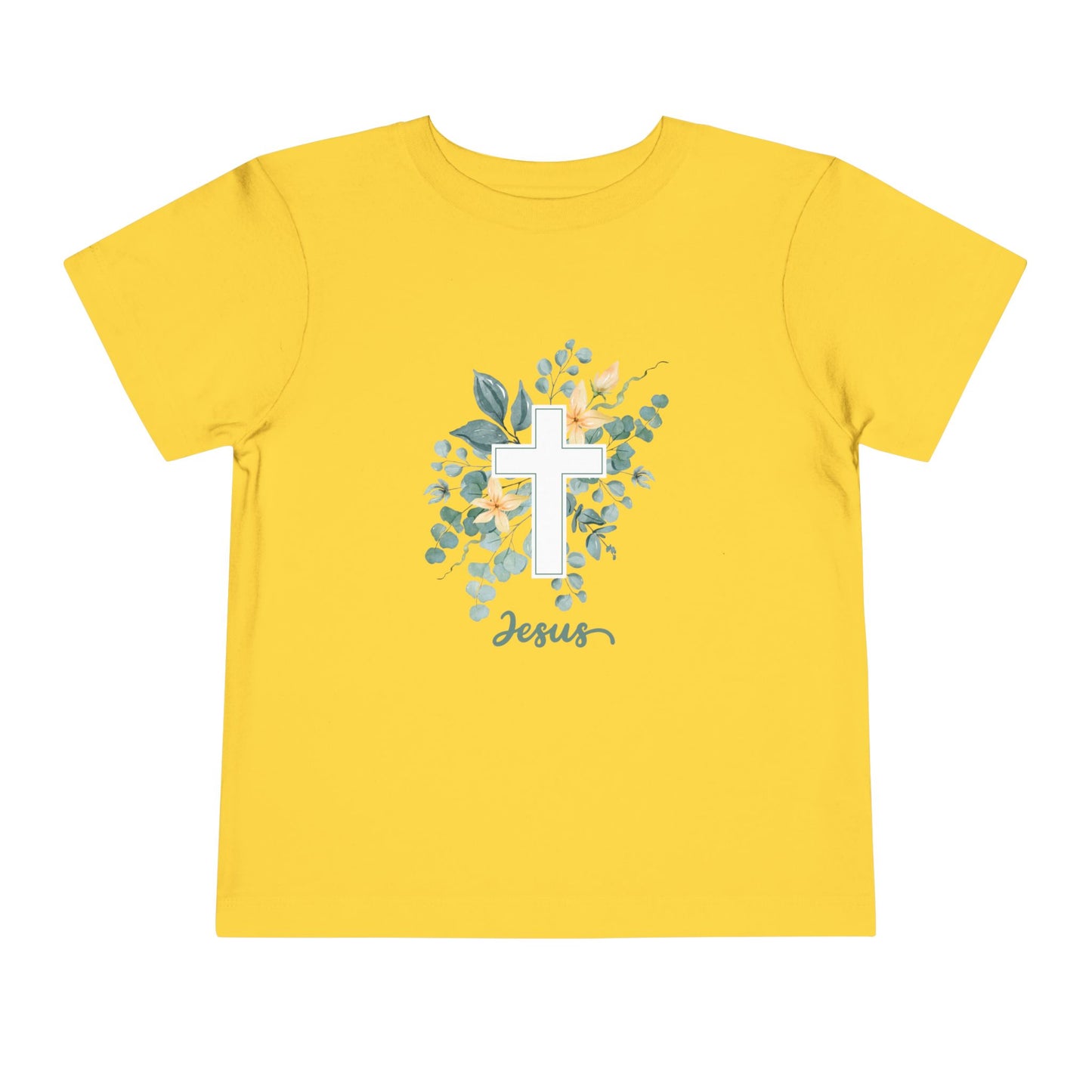 Toddler Tee — Floral Cross "Jesus" Christian Shirt (Made to Worship)