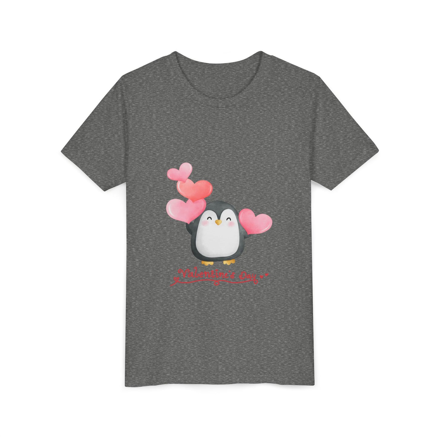 Valentine's Day Youth Tee – Cute Penguin with Hearts