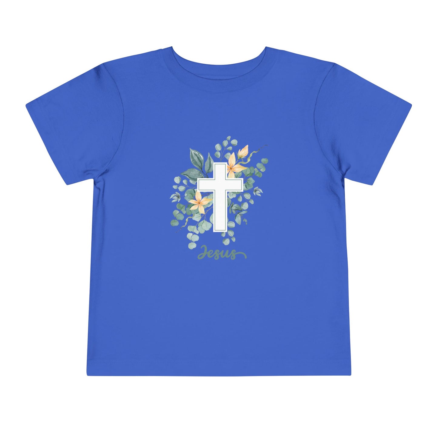 Toddler Tee — Floral Cross "Jesus" Christian Shirt (Made to Worship)