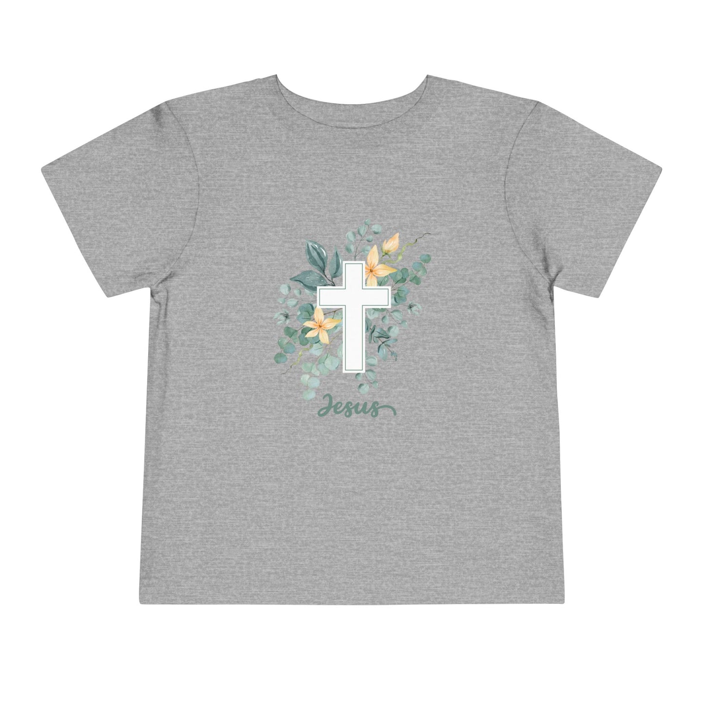 Toddler Tee — Floral Cross "Jesus" Christian Shirt (Made to Worship)