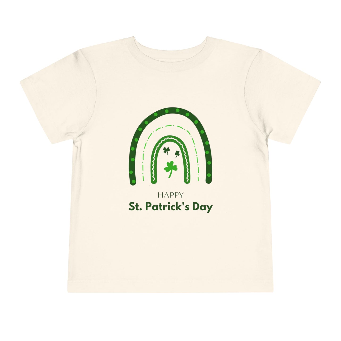 Toddler Tee — "Happy St. Patrick's Day" Green Rainbow & Shamrocks