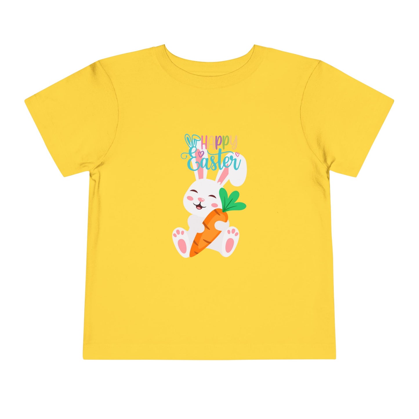 Happy Easter Toddler Tee — "Happy Easter" Pastel Bunny & Carrot Kids Shirt