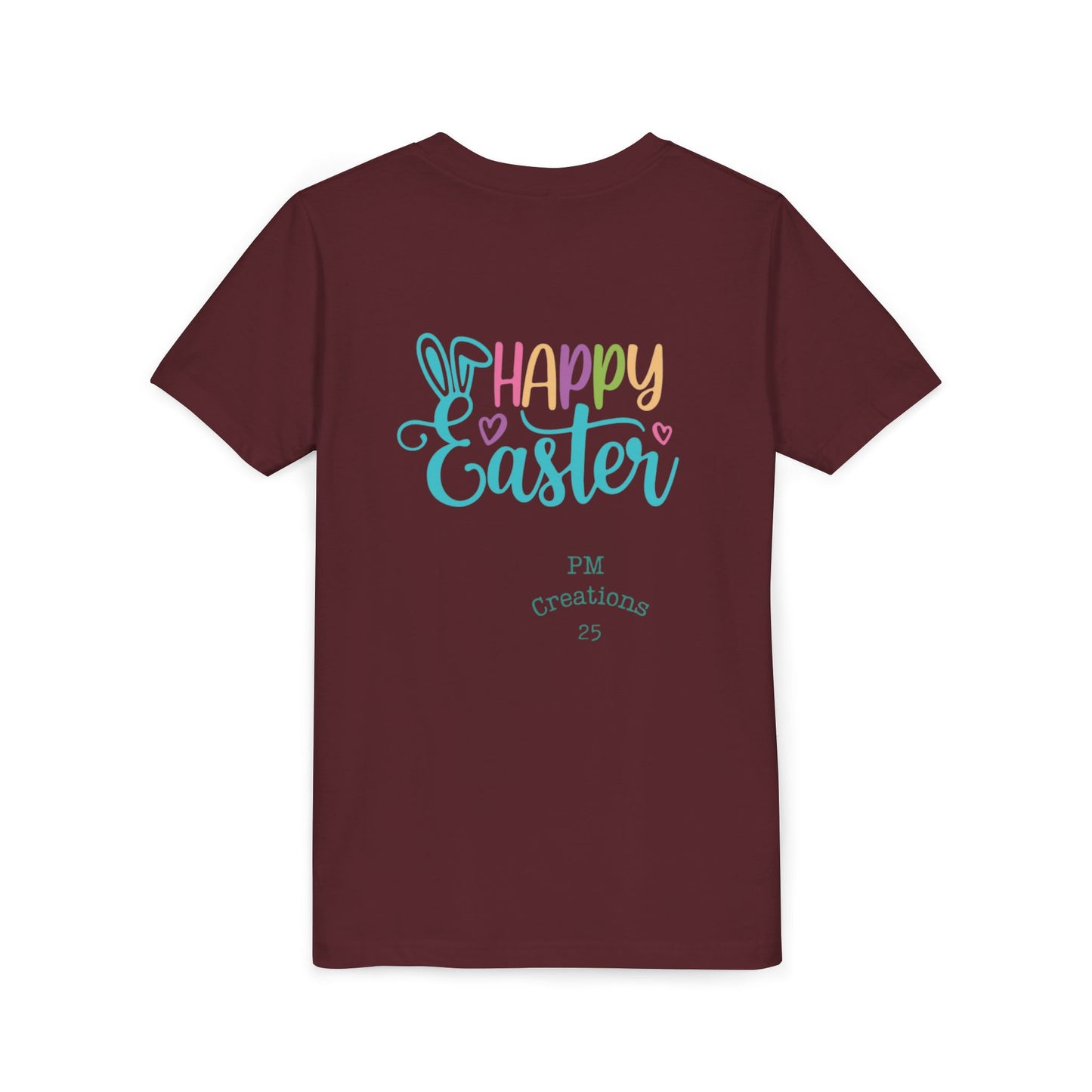 Youth Easter Tee — 'He Is Risen' Cross & 'Happy Easter' Pastel Kids Shirt