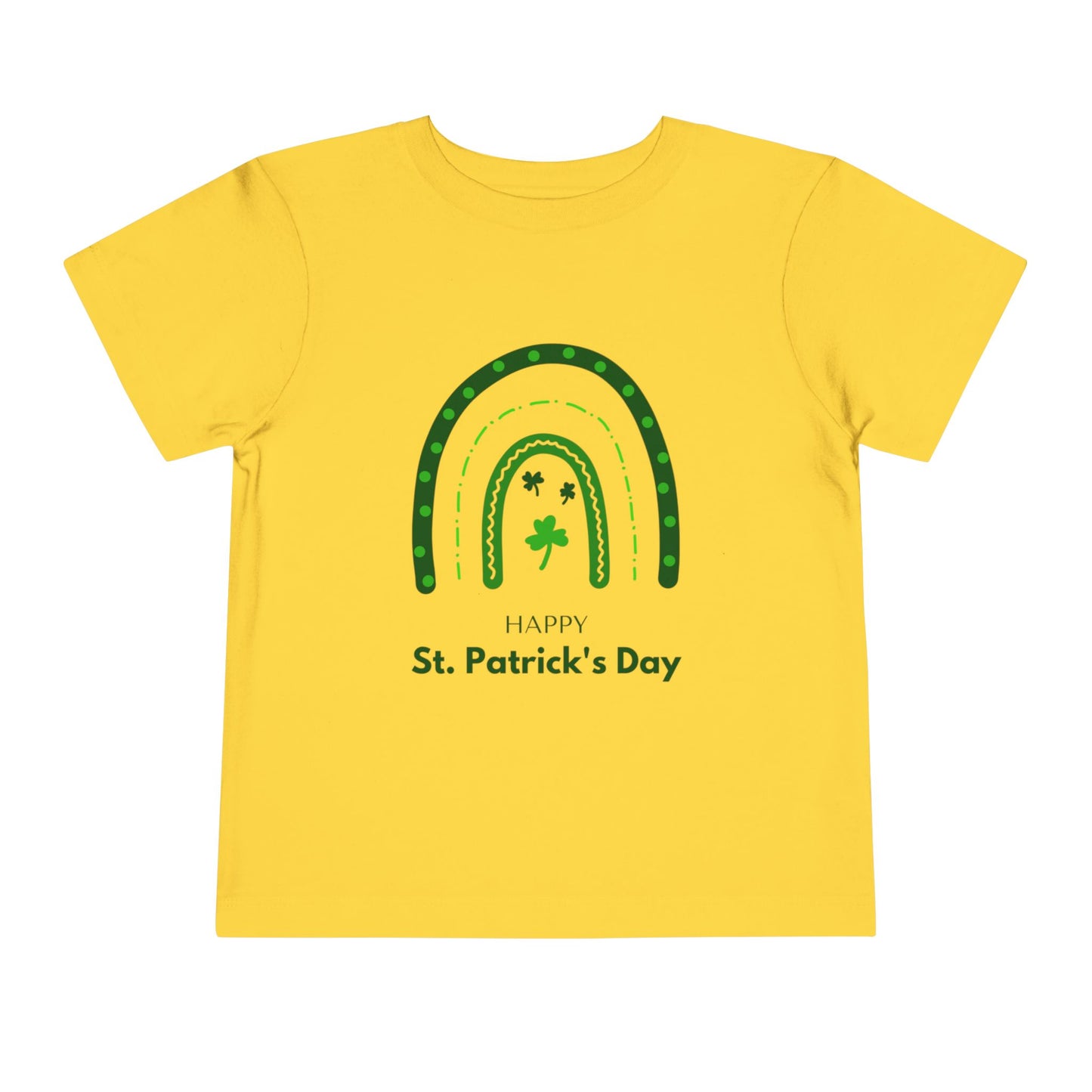 Toddler Tee — "Happy St. Patrick's Day" Green Rainbow & Shamrocks