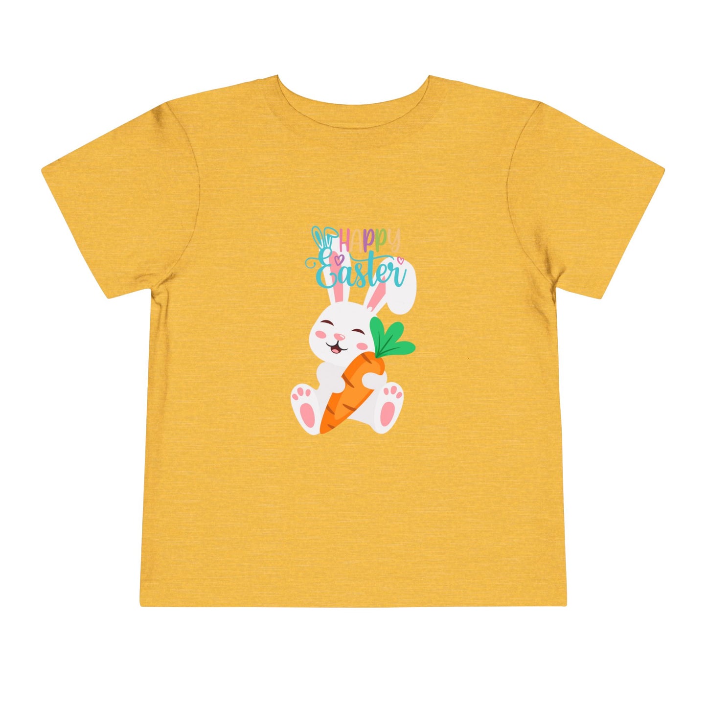 Happy Easter Toddler Tee — "Happy Easter" Pastel Bunny & Carrot Kids Shirt