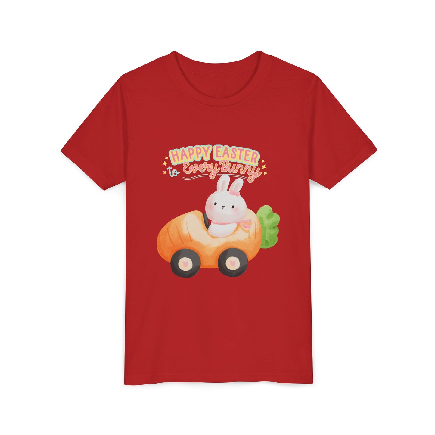 Easter Kids T‑Shirt — "Happy Easter to Every Bunny" Cute Bunny in Car Graphic