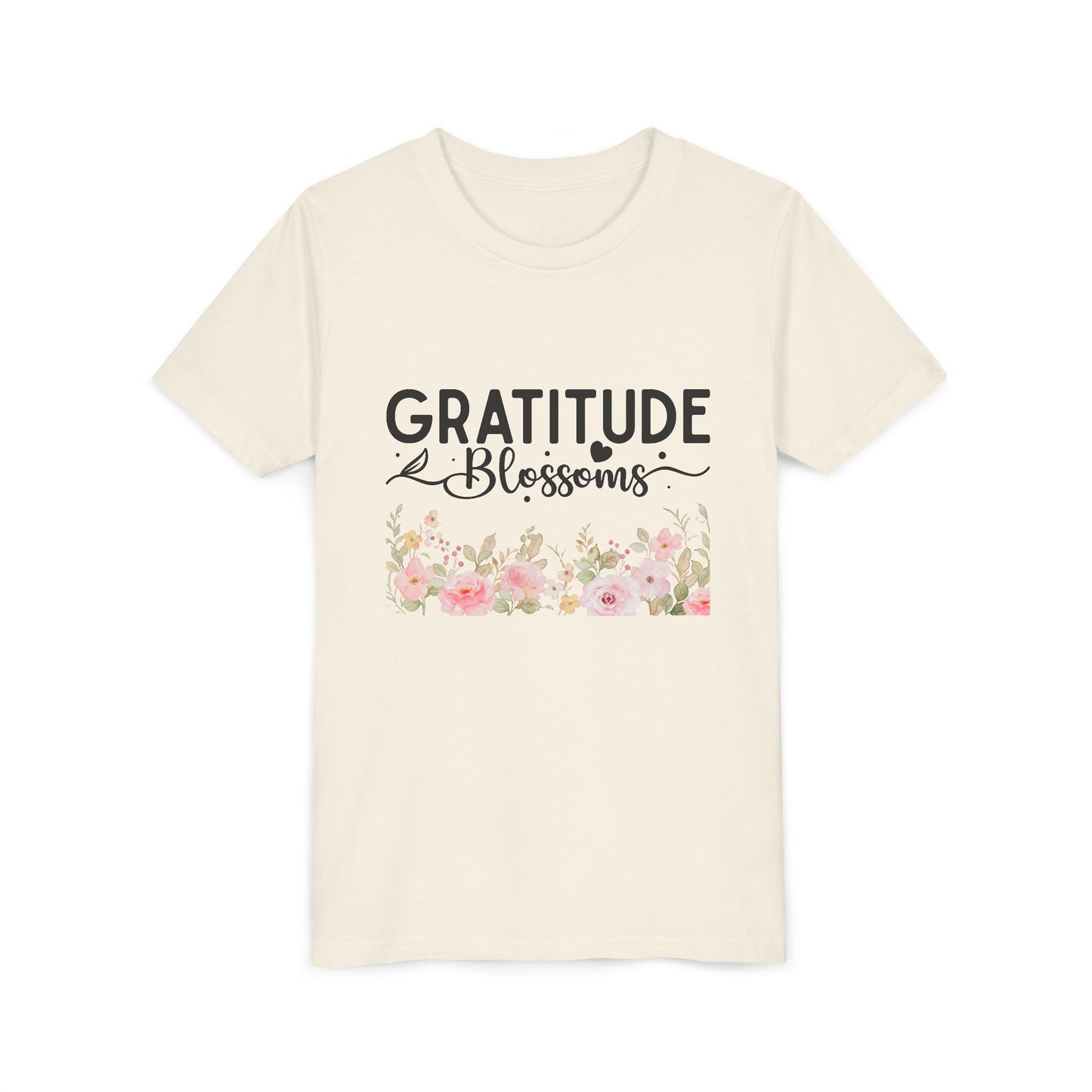 Gratitude Blossoms Youth Tee — Floral Inspirational Kids Shirt