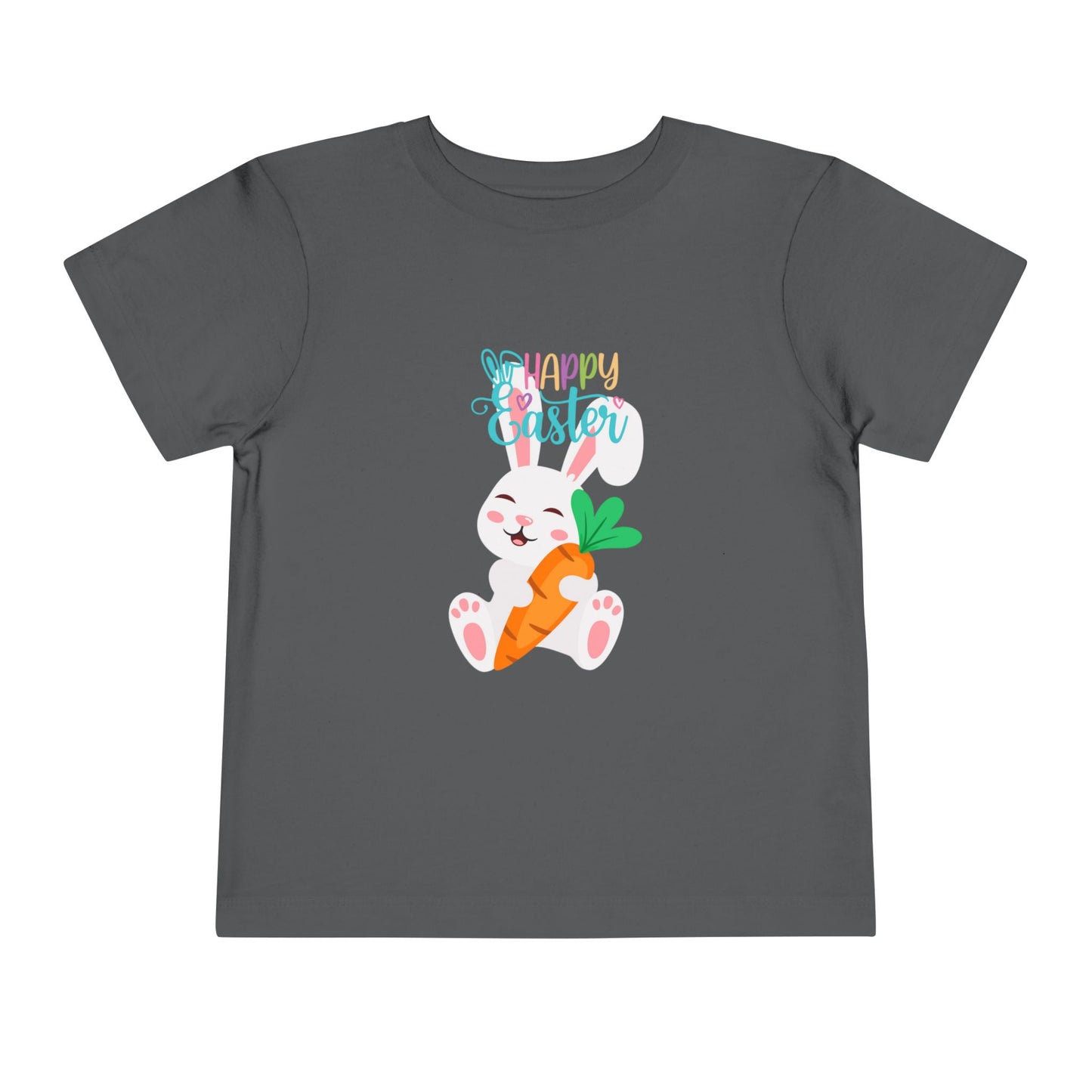 Happy Easter Toddler Tee — "Happy Easter" Pastel Bunny & Carrot Kids Shirt