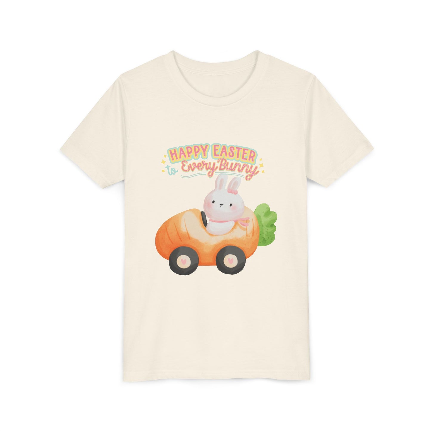 Easter Kids T‑Shirt — "Happy Easter to Every Bunny" Cute Bunny in Car Graphic