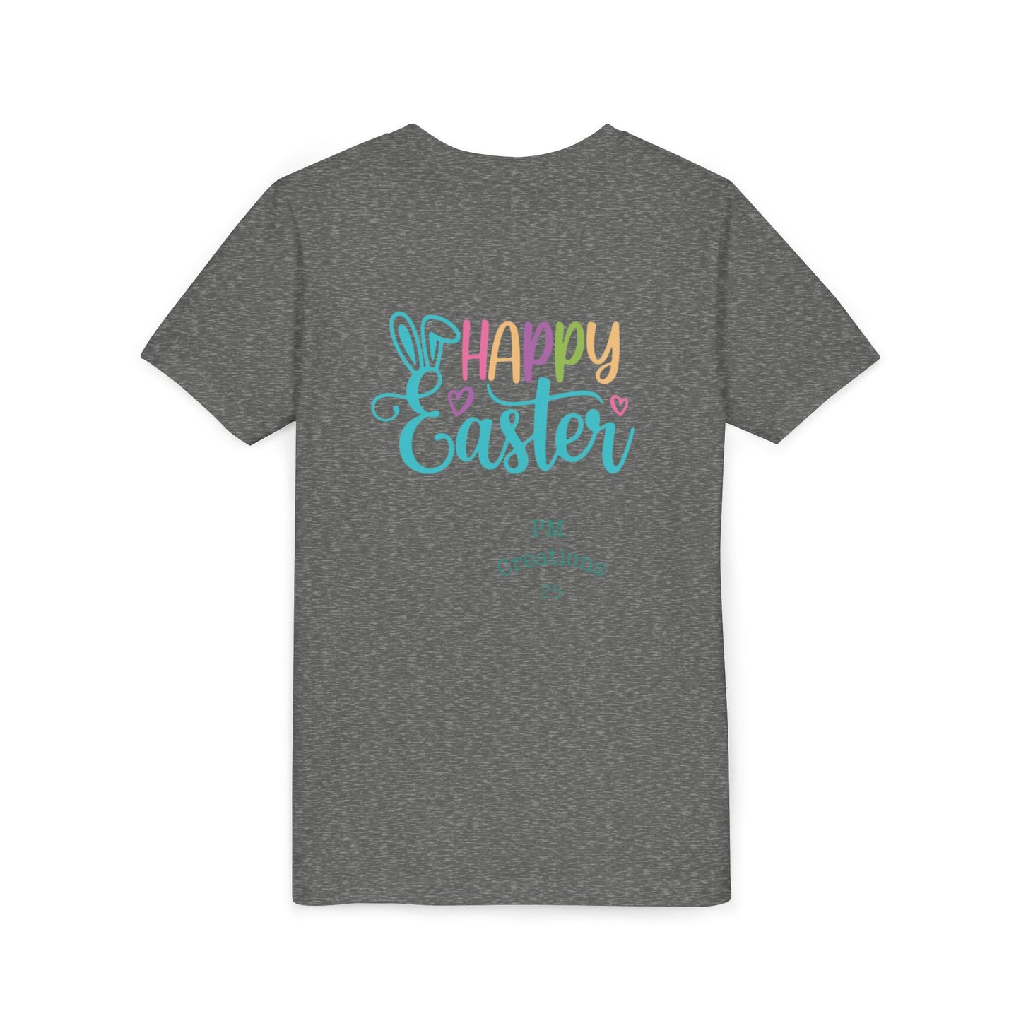 Youth Easter Tee — 'He Is Risen' Cross & 'Happy Easter' Pastel Kids Shirt