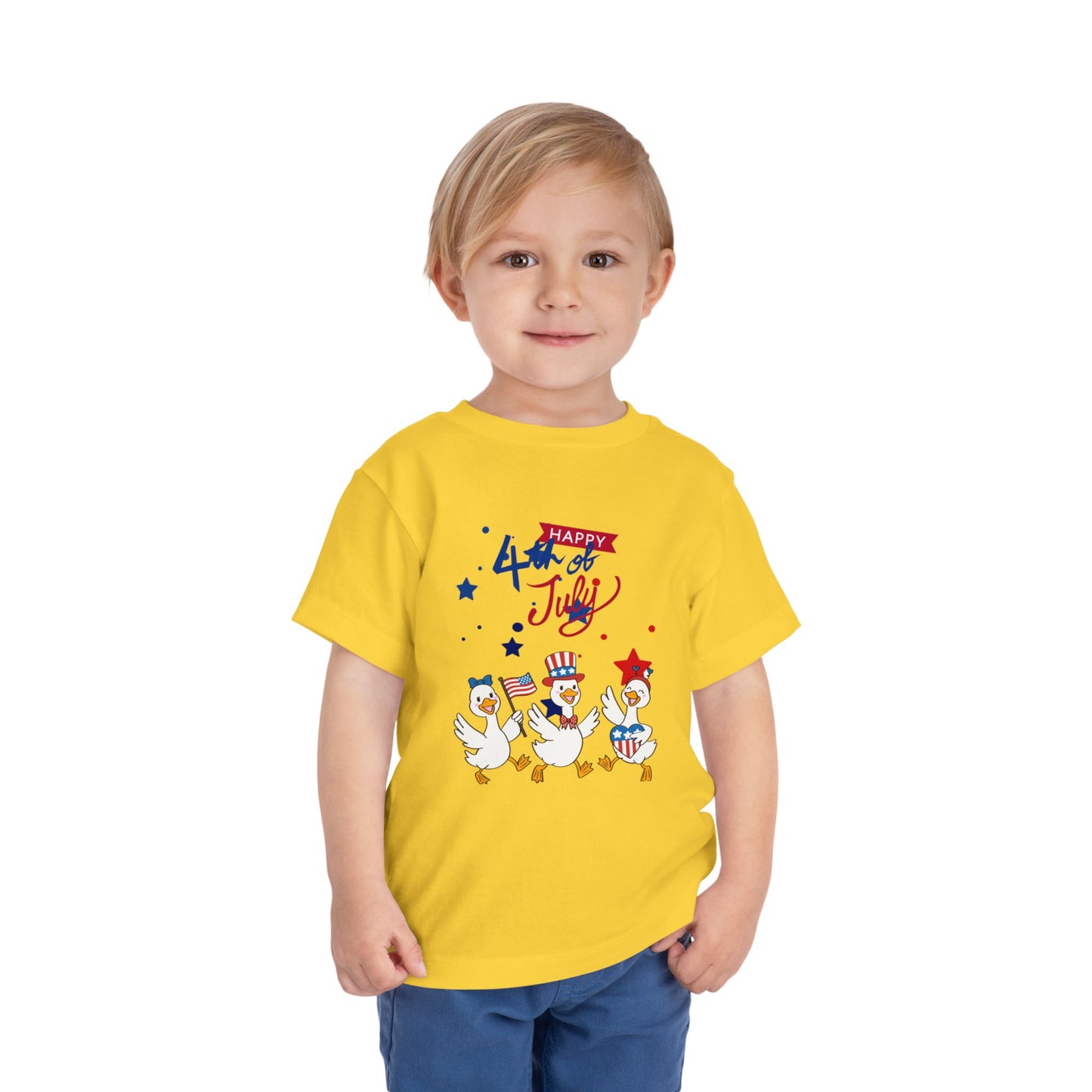 4th of July Toddler Tee — Patriotic Ducks Kids Short Sleeve Shirt