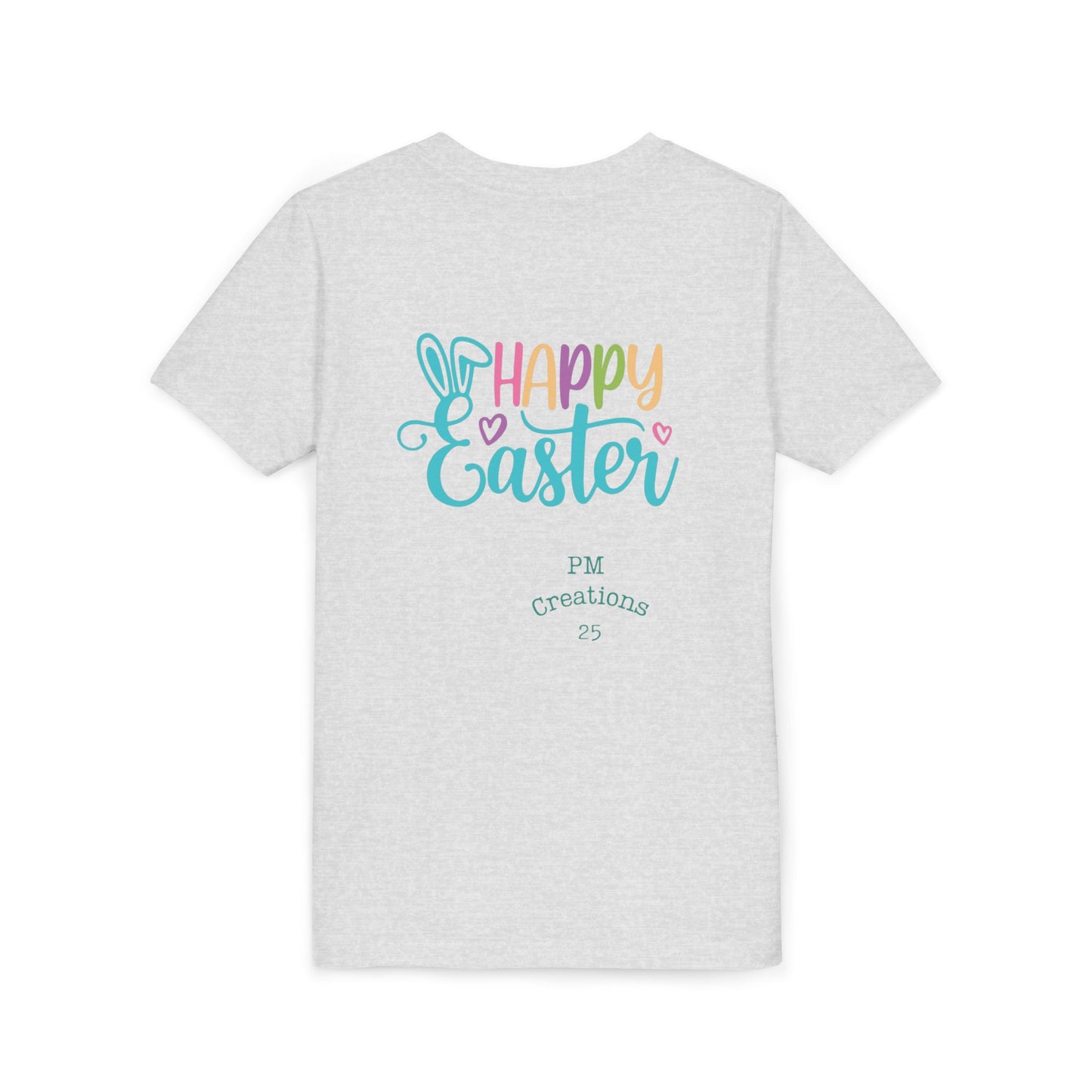 Youth Easter Tee — 'He Is Risen' Cross & 'Happy Easter' Pastel Kids Shirt