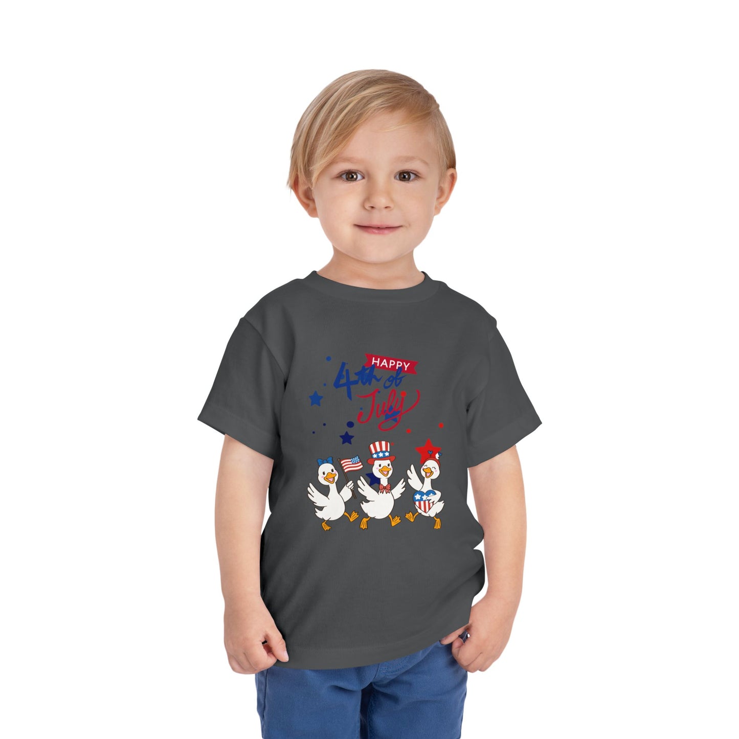 4th of July Toddler Tee — Patriotic Ducks Kids Short Sleeve Shirt