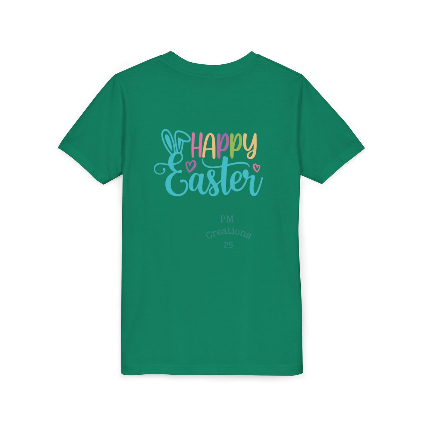 Youth Easter Tee — 'He Is Risen' Cross & 'Happy Easter' Pastel Kids Shirt