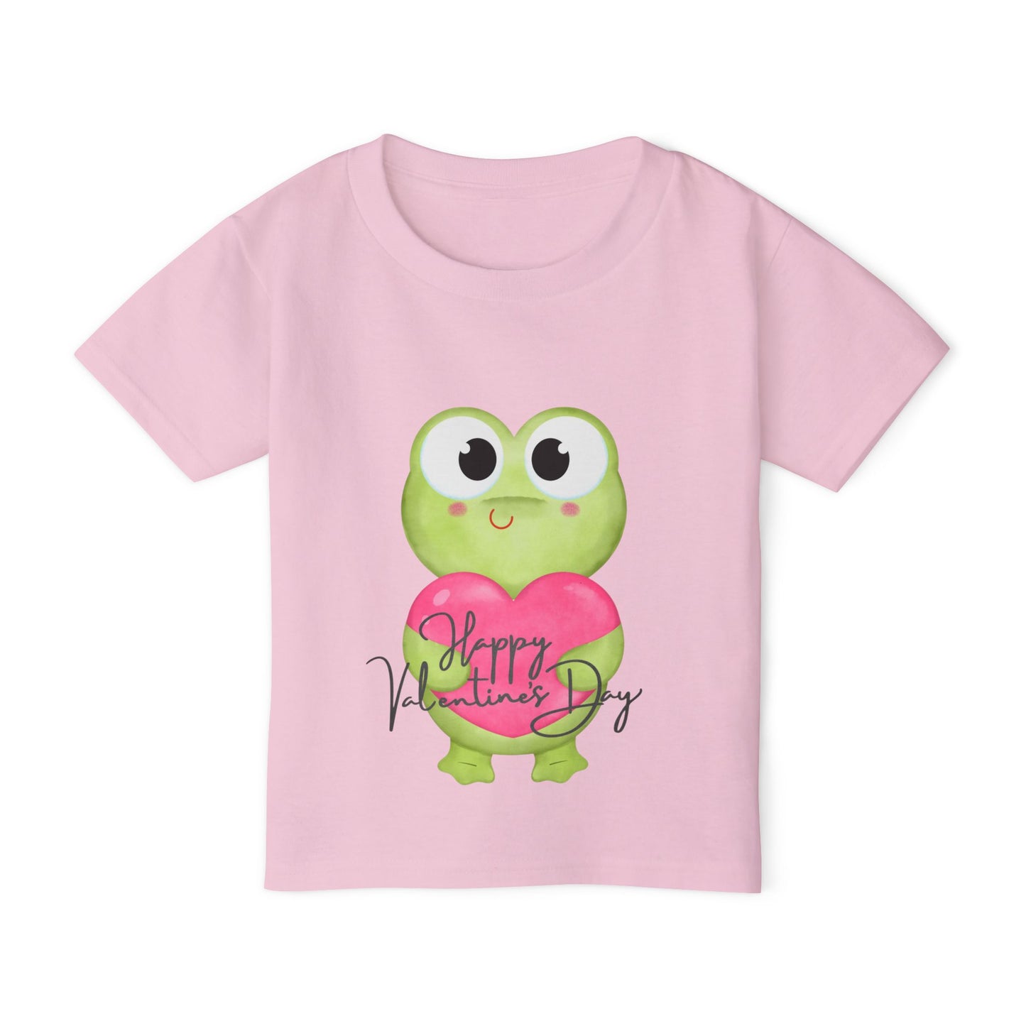 Toddler T‑Shirt — Cute Frog Holding Heart “Happy Valentine’s Day” Kids Tee