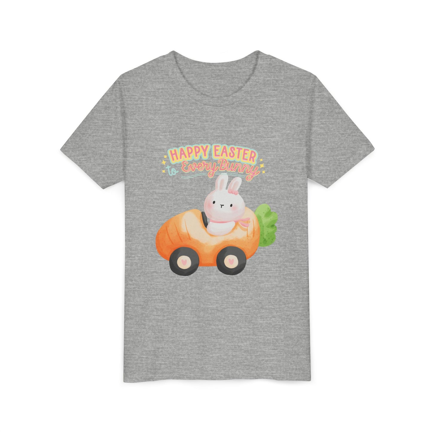 Easter Kids T‑Shirt — "Happy Easter to Every Bunny" Cute Bunny in Car Graphic