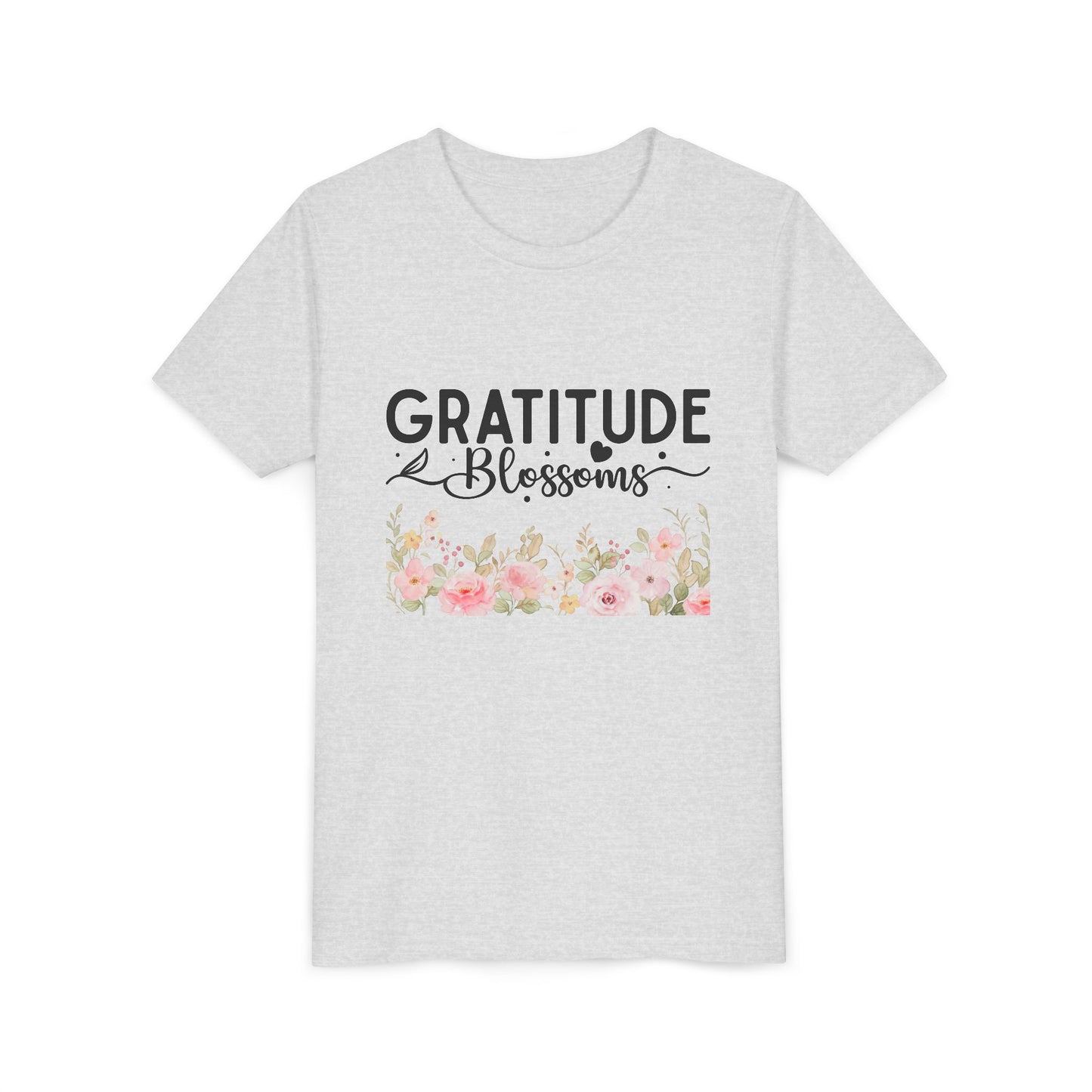 Gratitude Blossoms Youth Tee — Floral Inspirational Kids Shirt