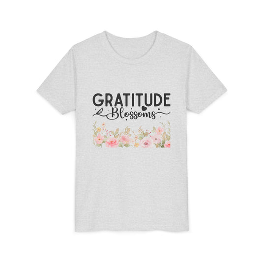 Gratitude Blossoms Youth Tee — Floral Inspirational Kids Shirt