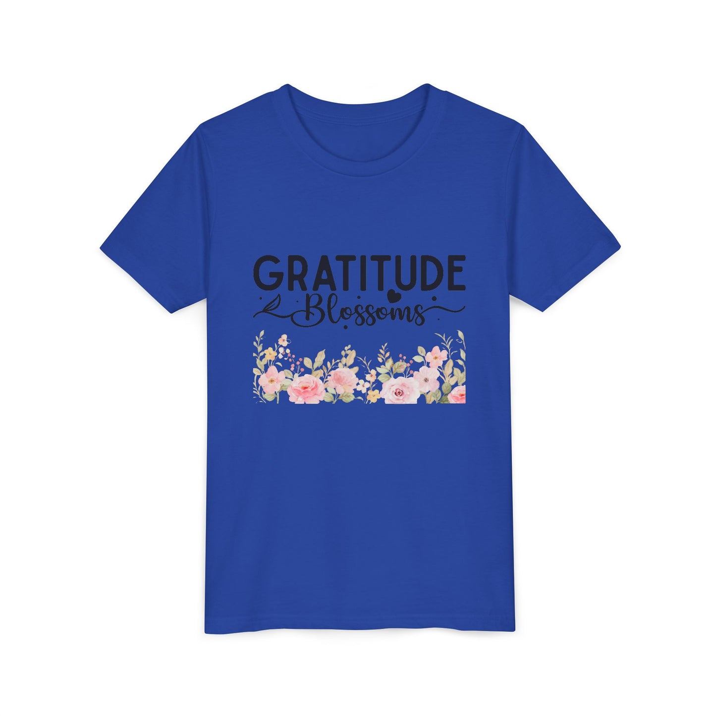 Gratitude Blossoms Youth Tee — Floral Inspirational Kids Shirt