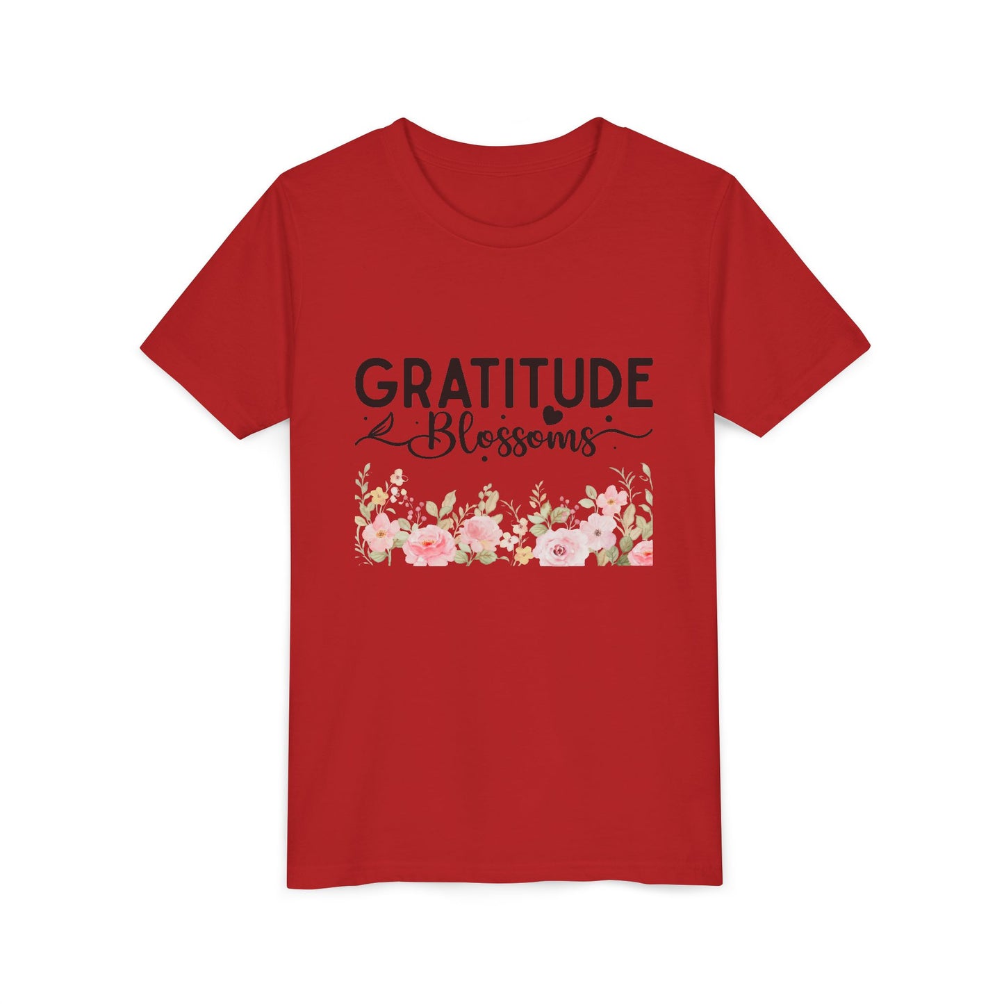 Gratitude Blossoms Youth Tee — Floral Inspirational Kids Shirt