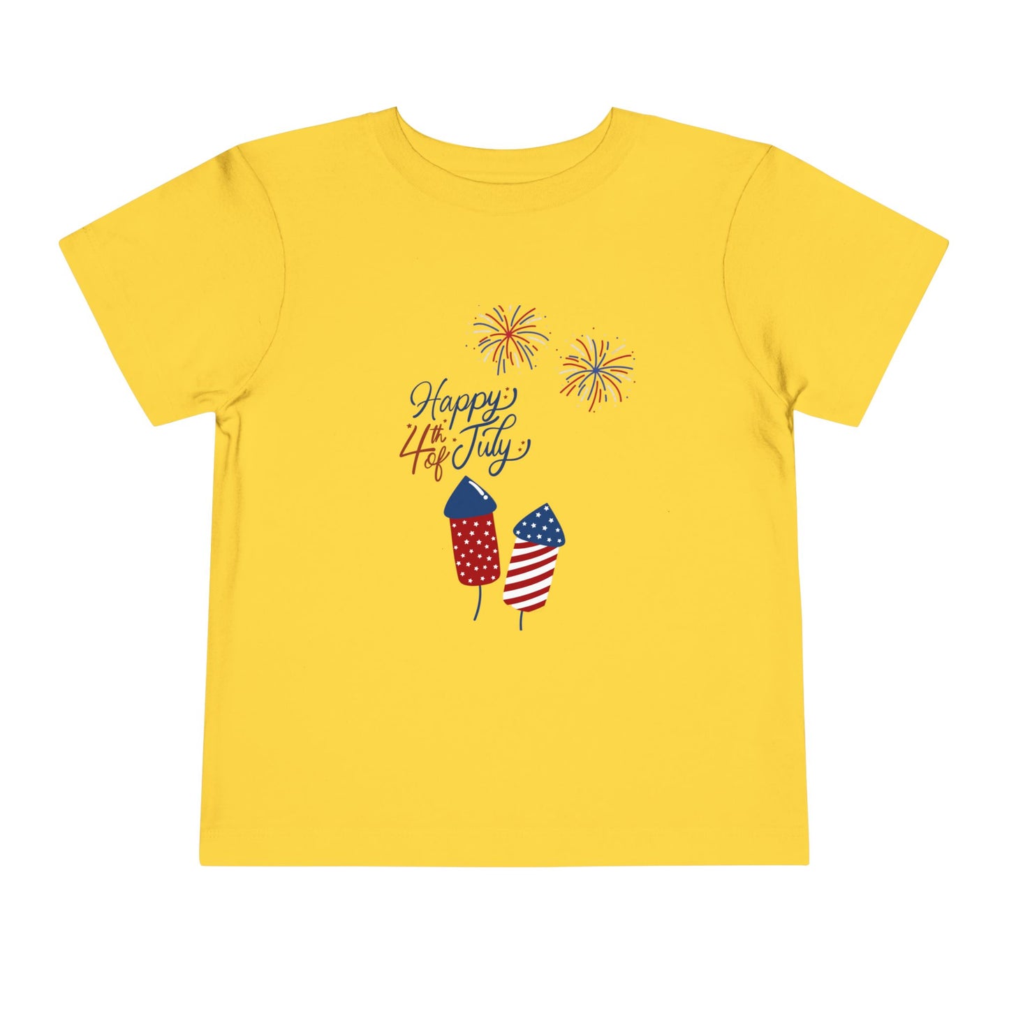 Toddler Tee — "Happy 4th of July" Fireworks & Patriotic Rocket Shirt