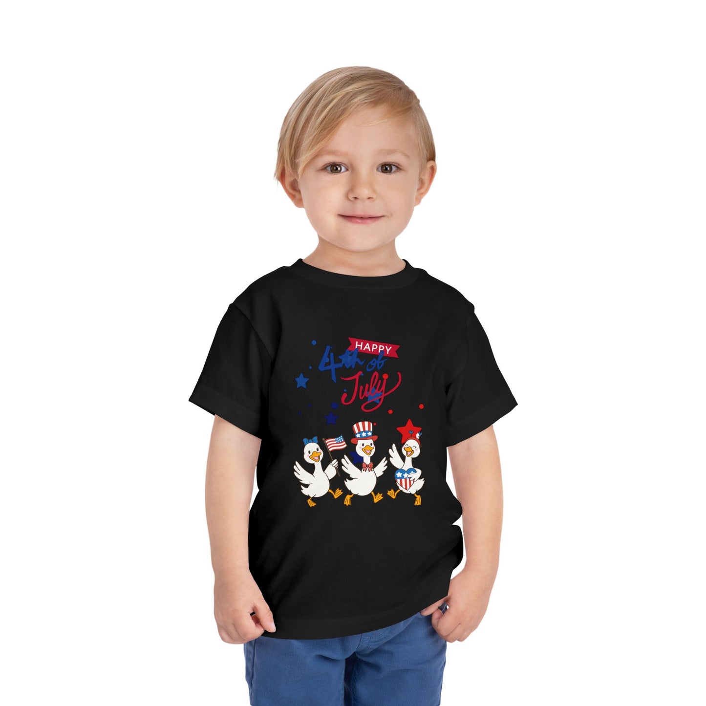 4th of July Toddler Tee — Patriotic Ducks Kids Short Sleeve Shirt
