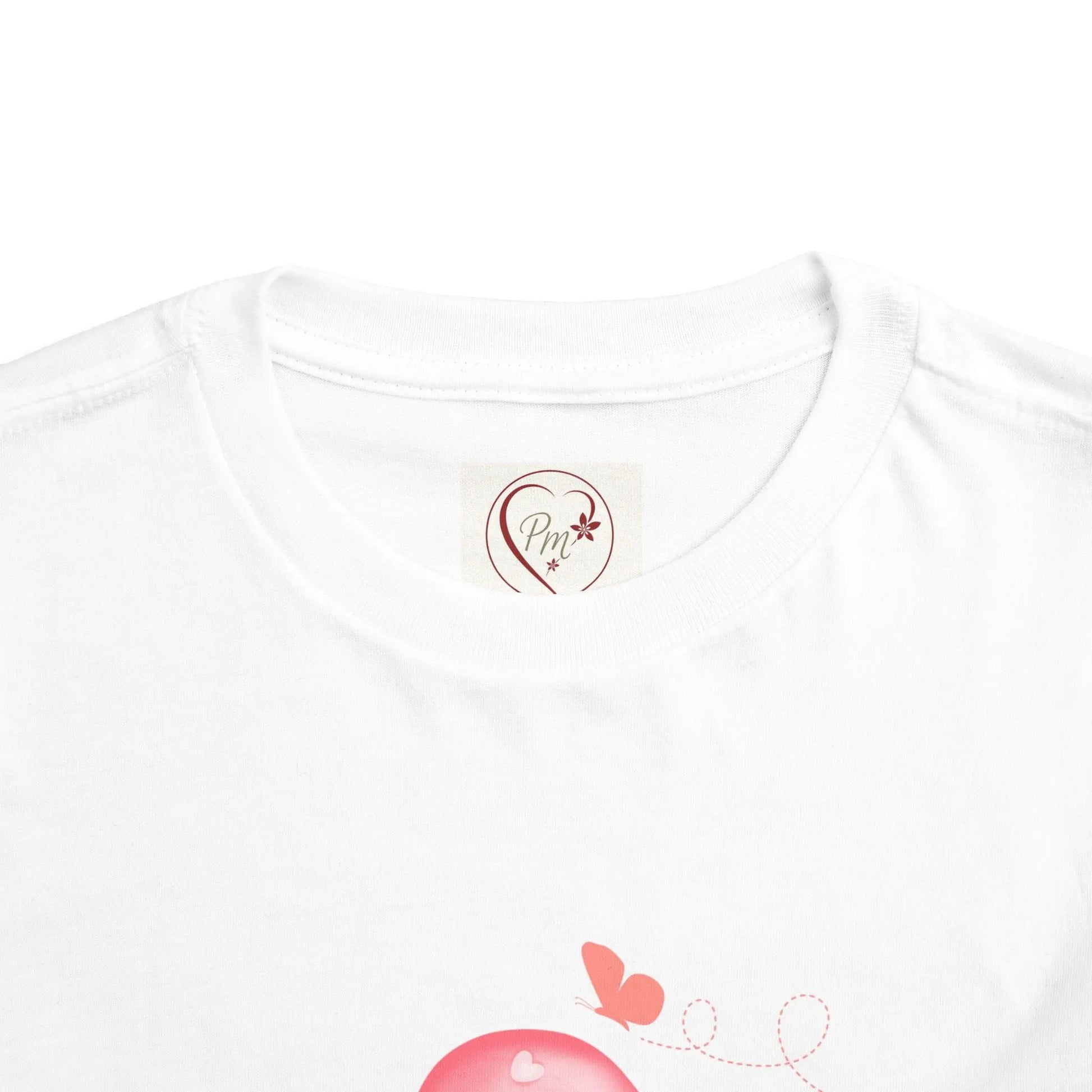 White t-shirt with a PM Creations 25 logo on a white neck tag