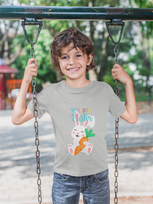 Kids' 'Happy Easter' Bunny T-Shirt – Cute Carrot Easter Tee for Children