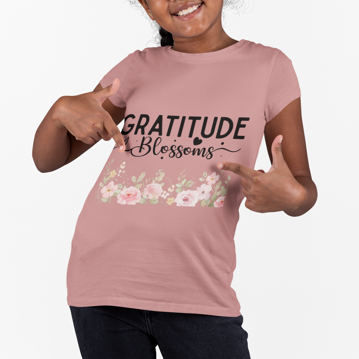 Gratitude Blossoms Youth Tee — Floral Inspirational Kids Shirt