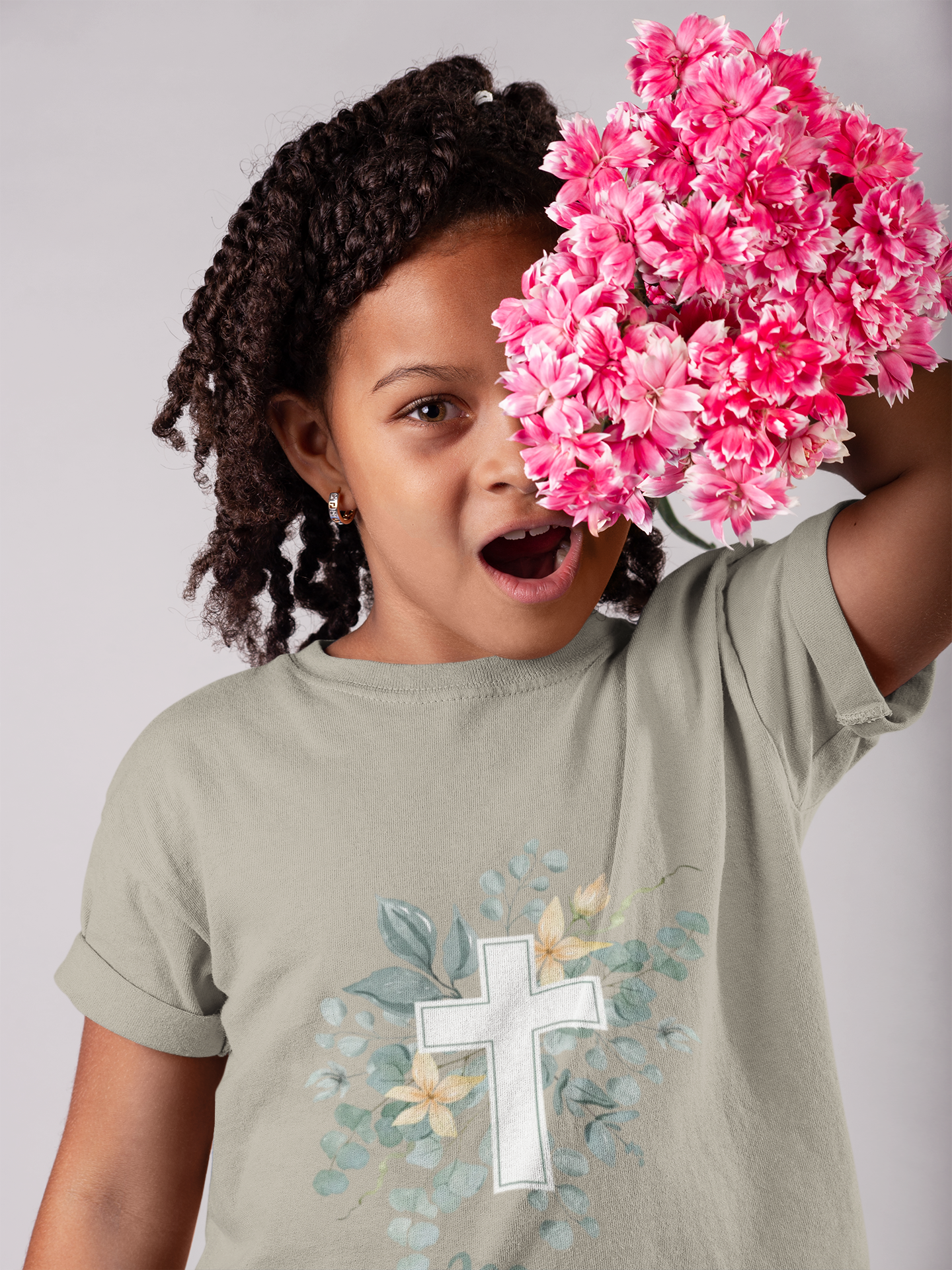 Toddler Tee — Floral Cross "Jesus" Christian Shirt (Made to Worship)