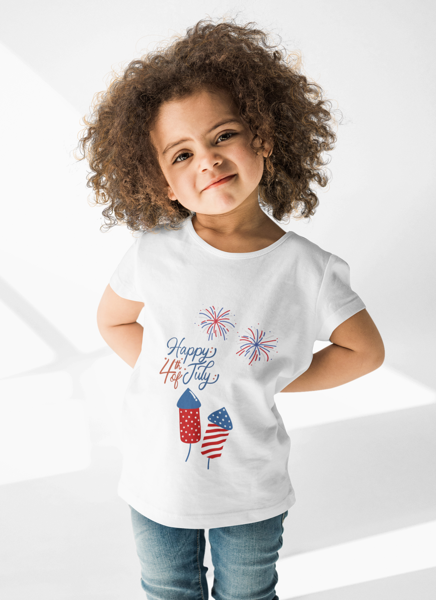 Toddler Tee — "Happy 4th of July" Fireworks & Patriotic Rocket Shirt