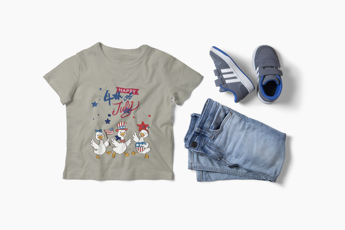 4th of July Toddler Tee — Patriotic Ducks Kids Short Sleeve Shirt