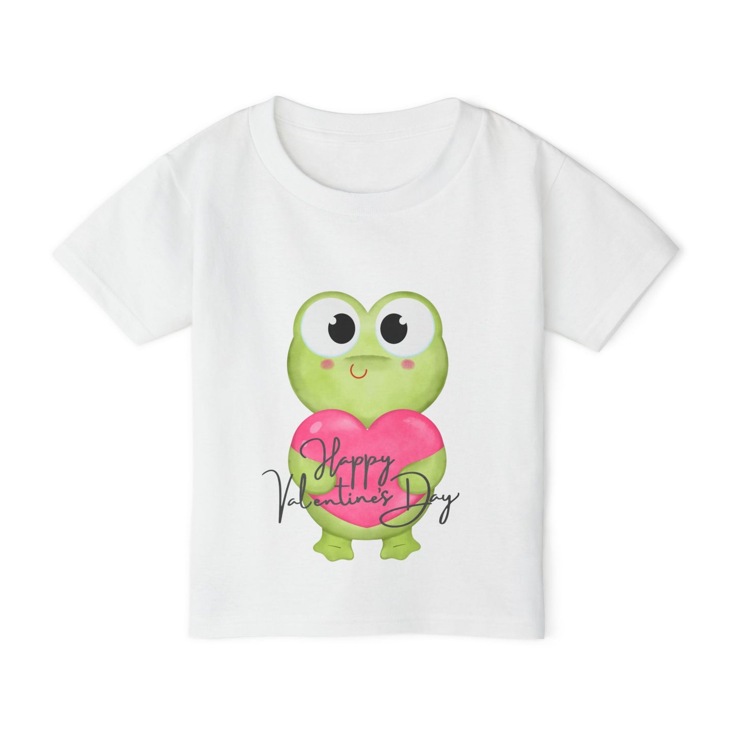 Toddler T‑Shirt — Cute Frog Holding Heart “Happy Valentine’s Day” Kids Tee