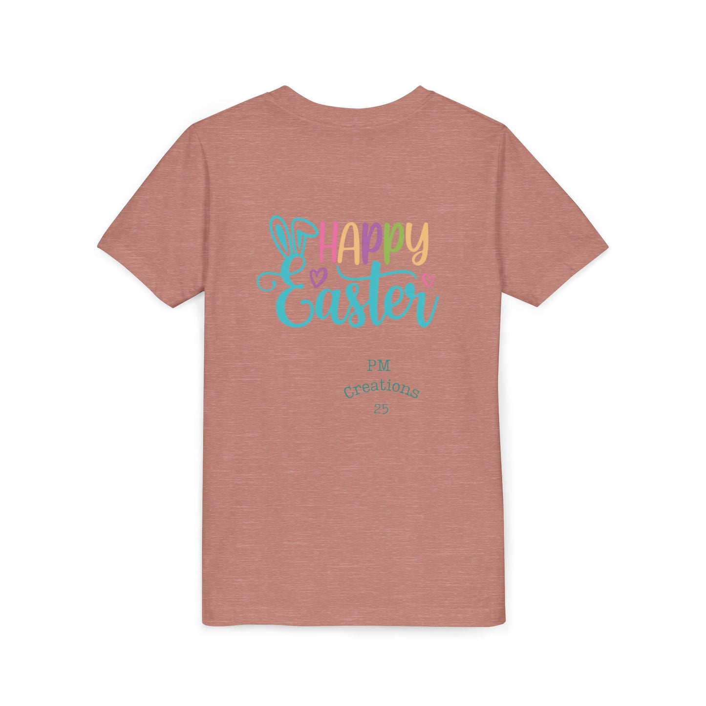 Youth Easter Tee — 'He Is Risen' Cross & 'Happy Easter' Pastel Kids Shirt
